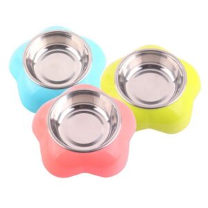 Plato de Acero Inoxidable para Mascotas con Base de Flor